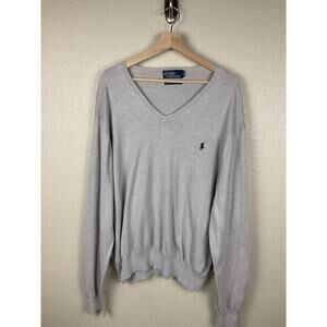 Polo Ralph Lauren Mens Sweater 2XL Pima Cotton Gray V Neck Classic
